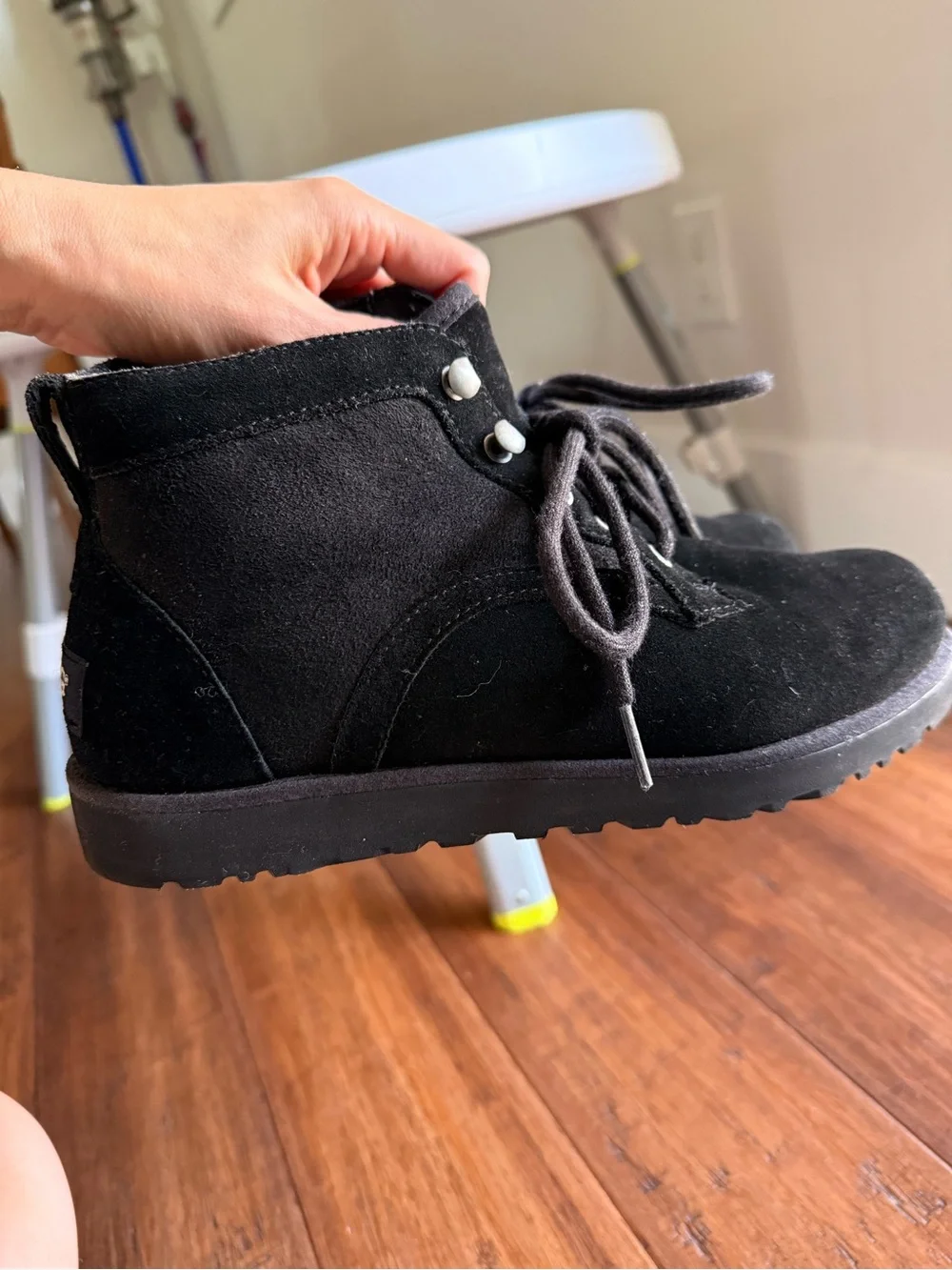 UGG womens Black Suede Short Lace-Up Boots 7.5
